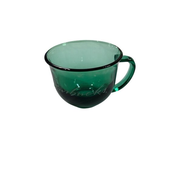 Starbucks Clear Green Glass Coffee Tea Cup Mug Etched Cursive Logo - Picture 1 of 6